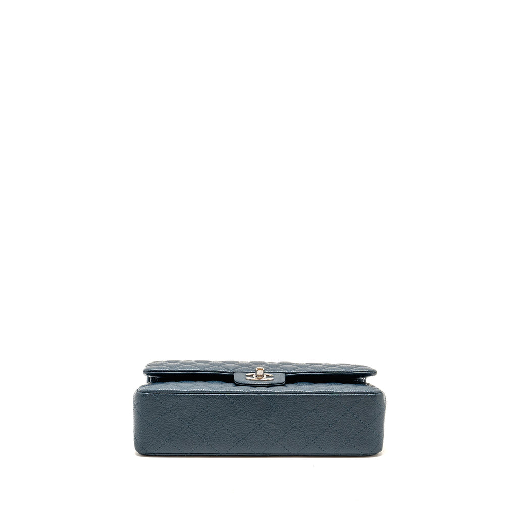 CHANEL MEDIUM CLASSIC DOUBLE FLAP BAG CAVIAR METALLIC DARK BLUE SHW