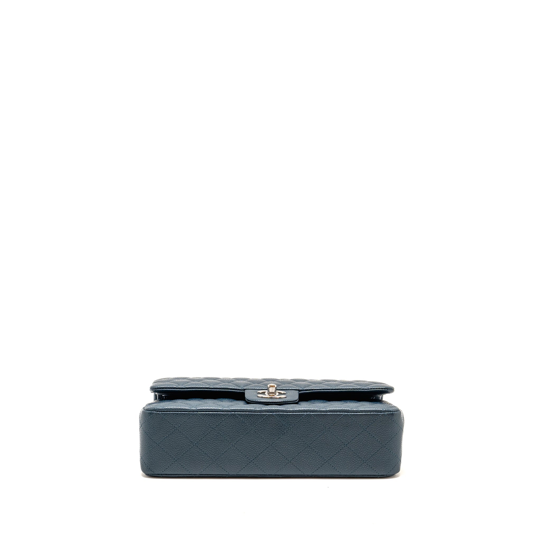 CHANEL MEDIUM CLASSIC DOUBLE FLAP BAG CAVIAR METALLIC DARK BLUE SHW