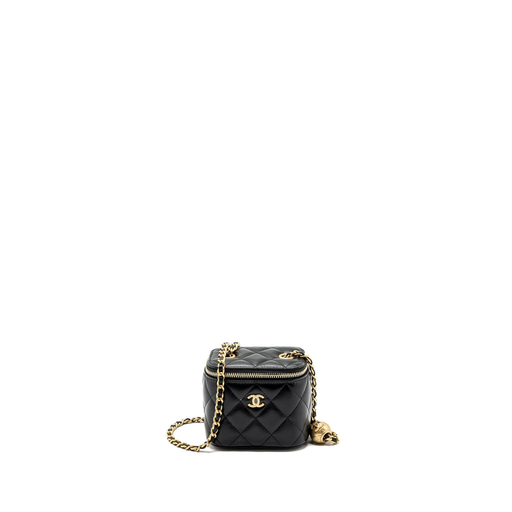 CHANEL PEARL CRUSH MINI VANITY WITH CHAIN LAMBSKIN BLACK GHW