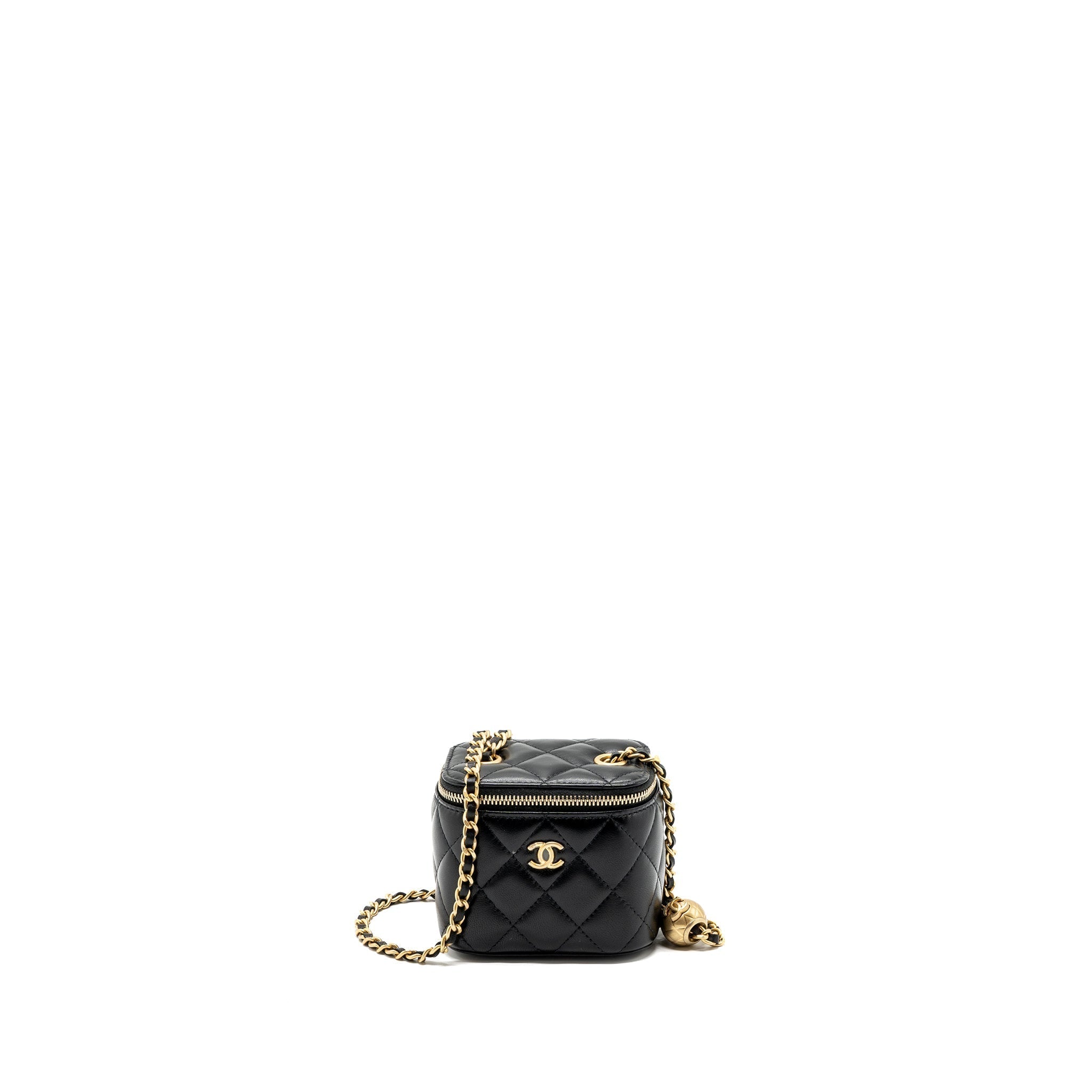 CHANEL PEARL CRUSH MINI VANITY WITH CHAIN LAMBSKIN BLACK GHW
