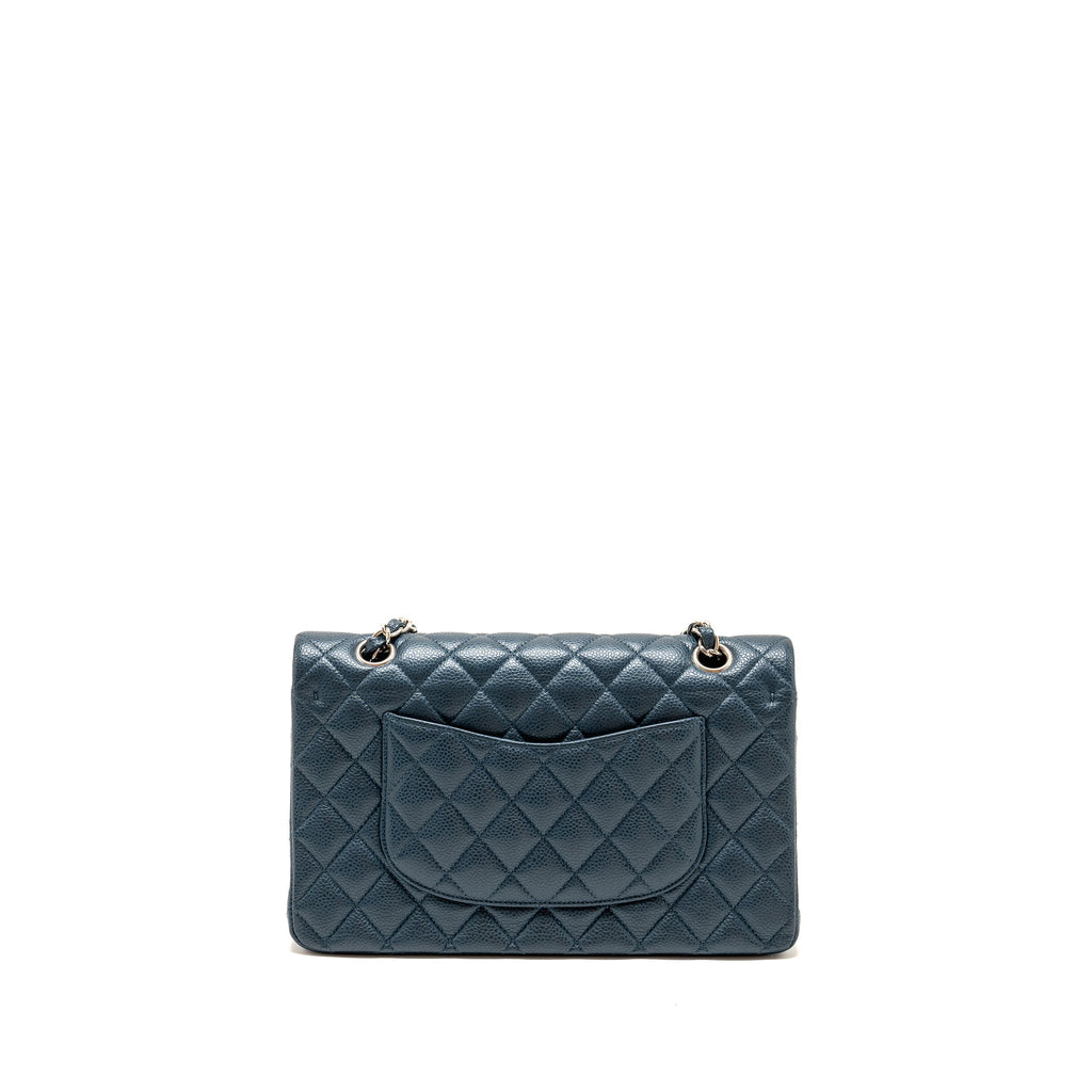 CHANEL MEDIUM CLASSIC DOUBLE FLAP BAG CAVIAR METALLIC DARK BLUE SHW