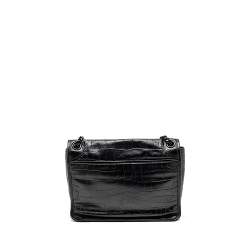 SAINT LAURENT/YSL MEDIUM NIKI BAG CROCODILE-EMBOSSED BLACK CALFSKIN BLACK HARDWARE
