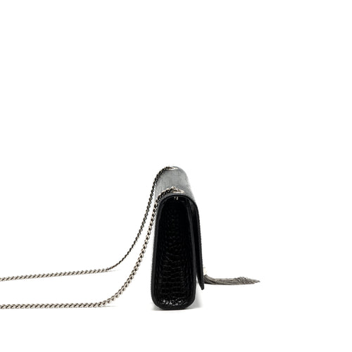 SAINT LAURENT/YSL KATE TASSEL CROC-EMBOSSED CALFSKIN BLACK SH