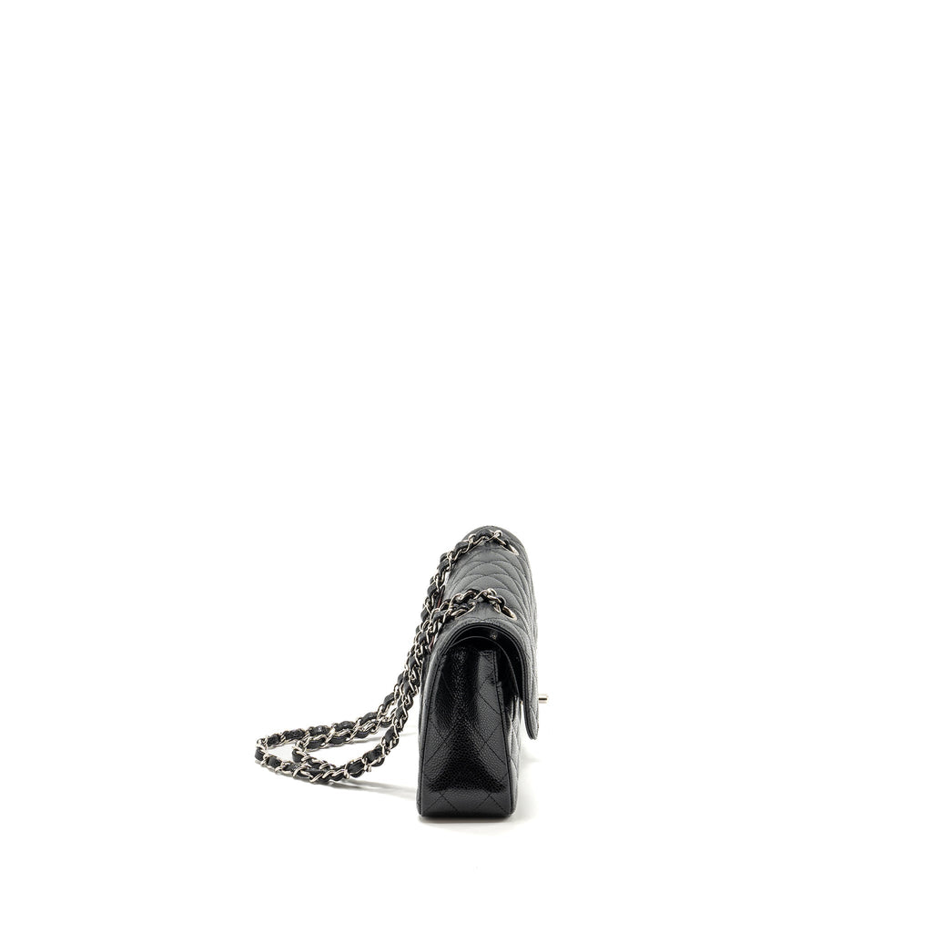 CHANEL SMALL CLASSIC DOUBLE FLAP BAG CAVIAR BLACK SHW (MICROCHIP)