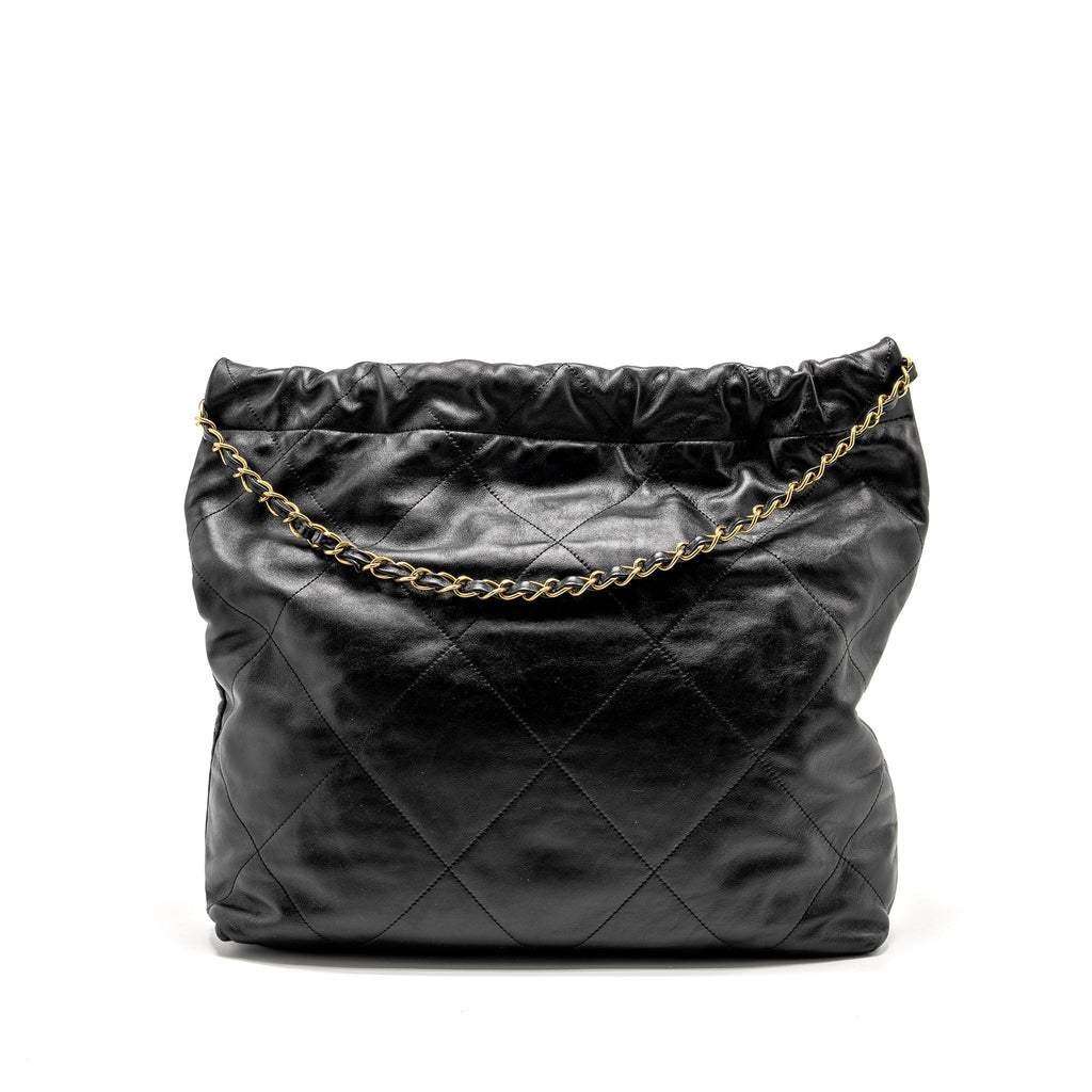 CHANEL MEDIUM 22 BAG SHINY CALFSKIN BLACK GHW (MICROCHIP)