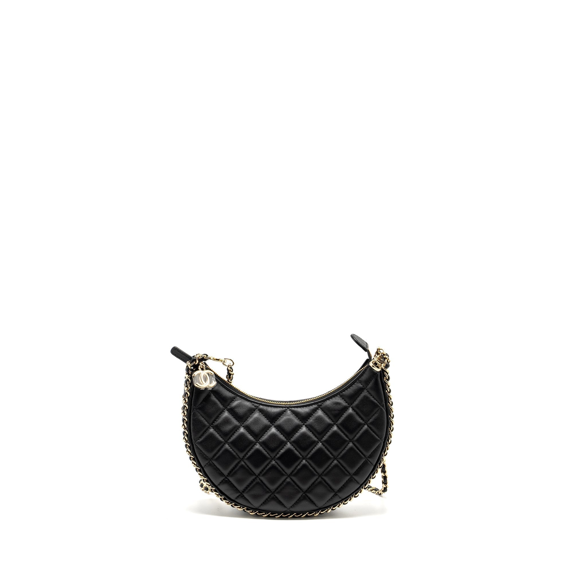 CHANEL SMALL MOON HOBO BAG LAMBSKIN BLACK LGHW (MICROCHIP)