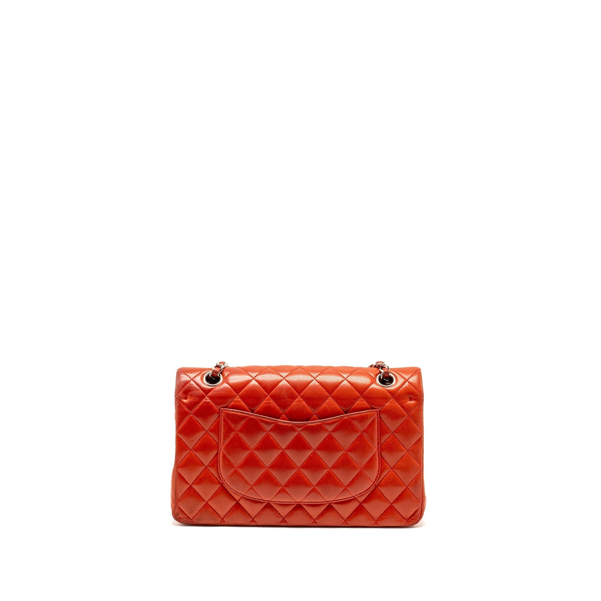 CHANEL MEDIUM CLASSIC DOUBLE FLAP BAG LAMBSKIN RED SHW