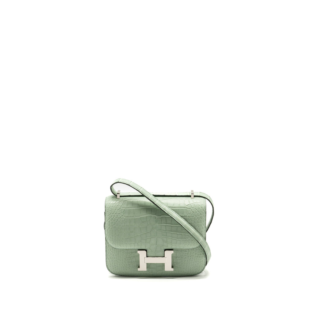 HERMES MINI CONSTANCE ALLIGATOR MISSISSIPPIENSIS MAT VERT D’EAU SHW