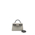 HERMES MINI KELLY II ALLIGATOR MISSISSIPPIENSIS MATT GRIS PERLE / BLACK SHW