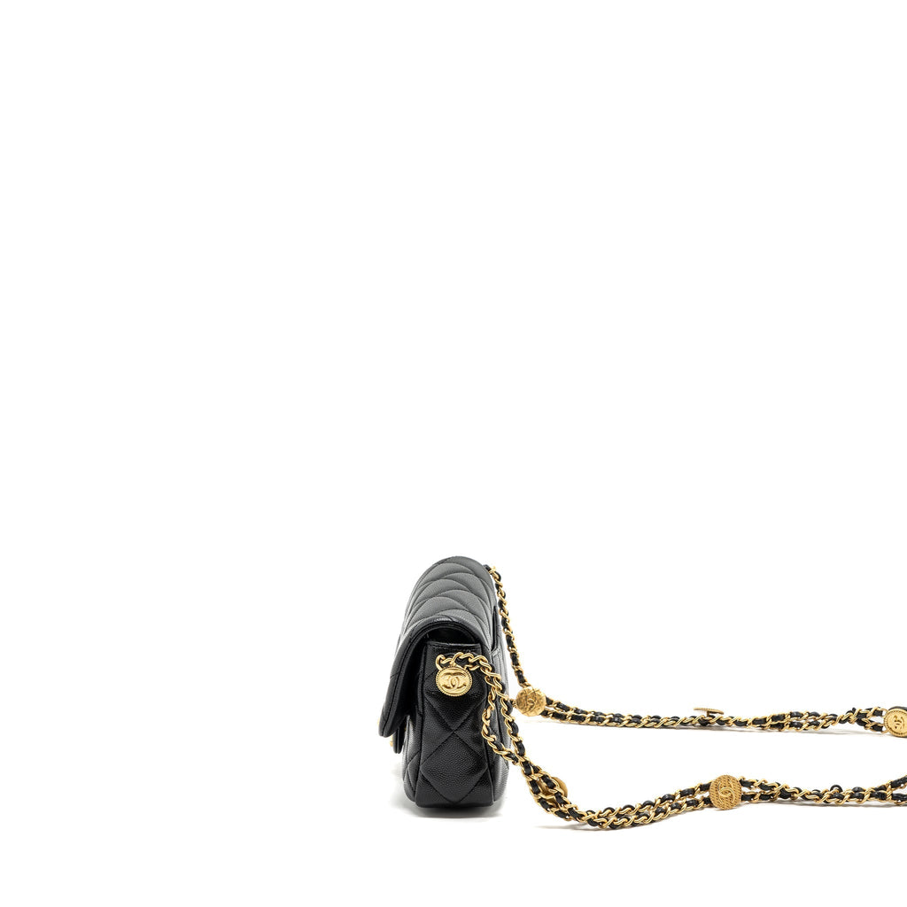 CHANEL MINI TWIST YOUR BUTTON FLAP BAG CAVIAR BLACK GHW(MICROCHIP)