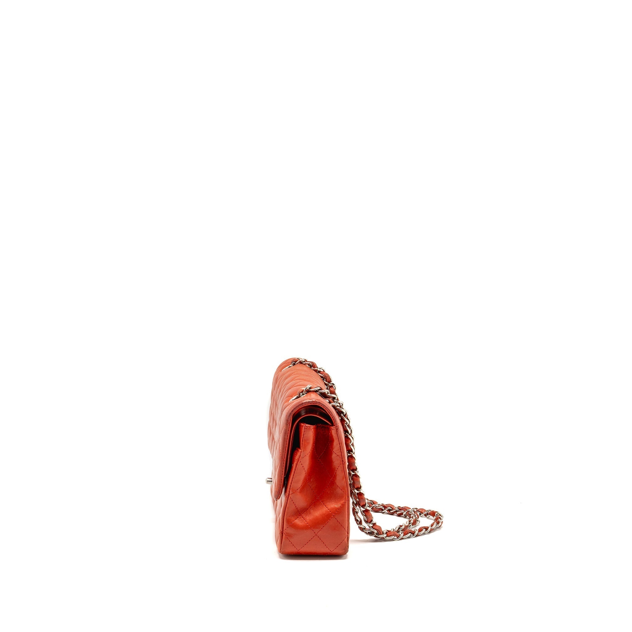 CHANEL MEDIUM CLASSIC DOUBLE FLAP BAG LAMBSKIN RED SHW