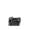 CHANEL SMALL GABRIELLE HOBO BAG CHEVRON AGED CALFSKIN BLACK MULTICOLOUR HARDWARE