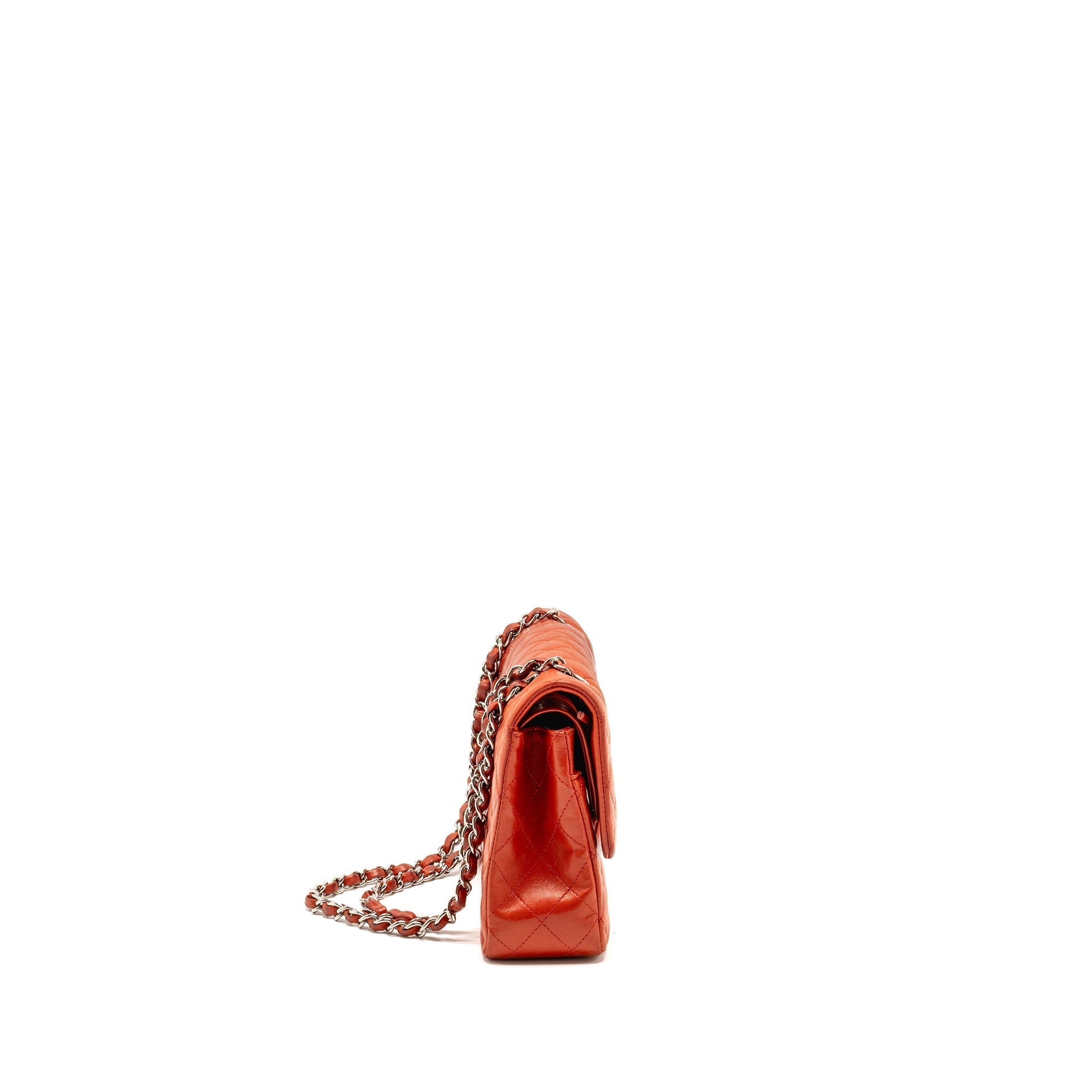 CHANEL MEDIUM CLASSIC DOUBLE FLAP BAG LAMBSKIN RED SHW