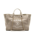 CHANEL DEAUVILLE BAG CANVAS/ LEATHER BEIGE/WHITE GHW (MICROCHIP)