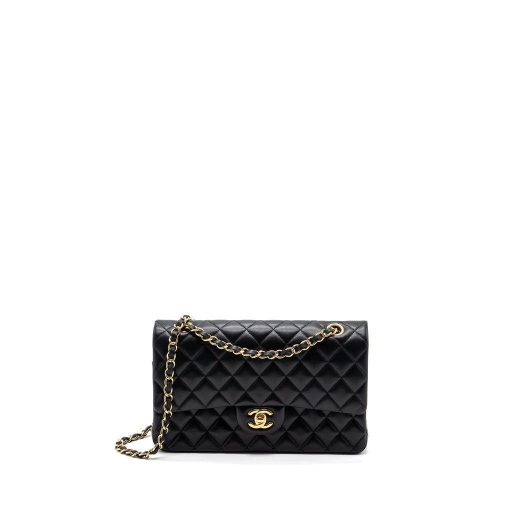 CHANEL MEDIUM CLASSIC DOUBLE FLAP BAG LAMBSKIN BLACK GHW