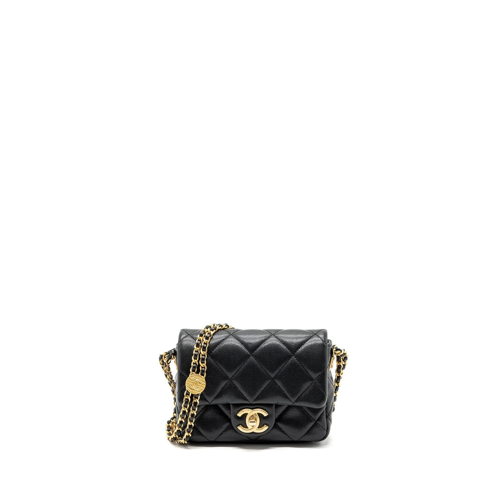 CHANEL MINI TWIST YOUR BUTTON FLAP BAG CAVIAR BLACK GHW(MICROCHIP)