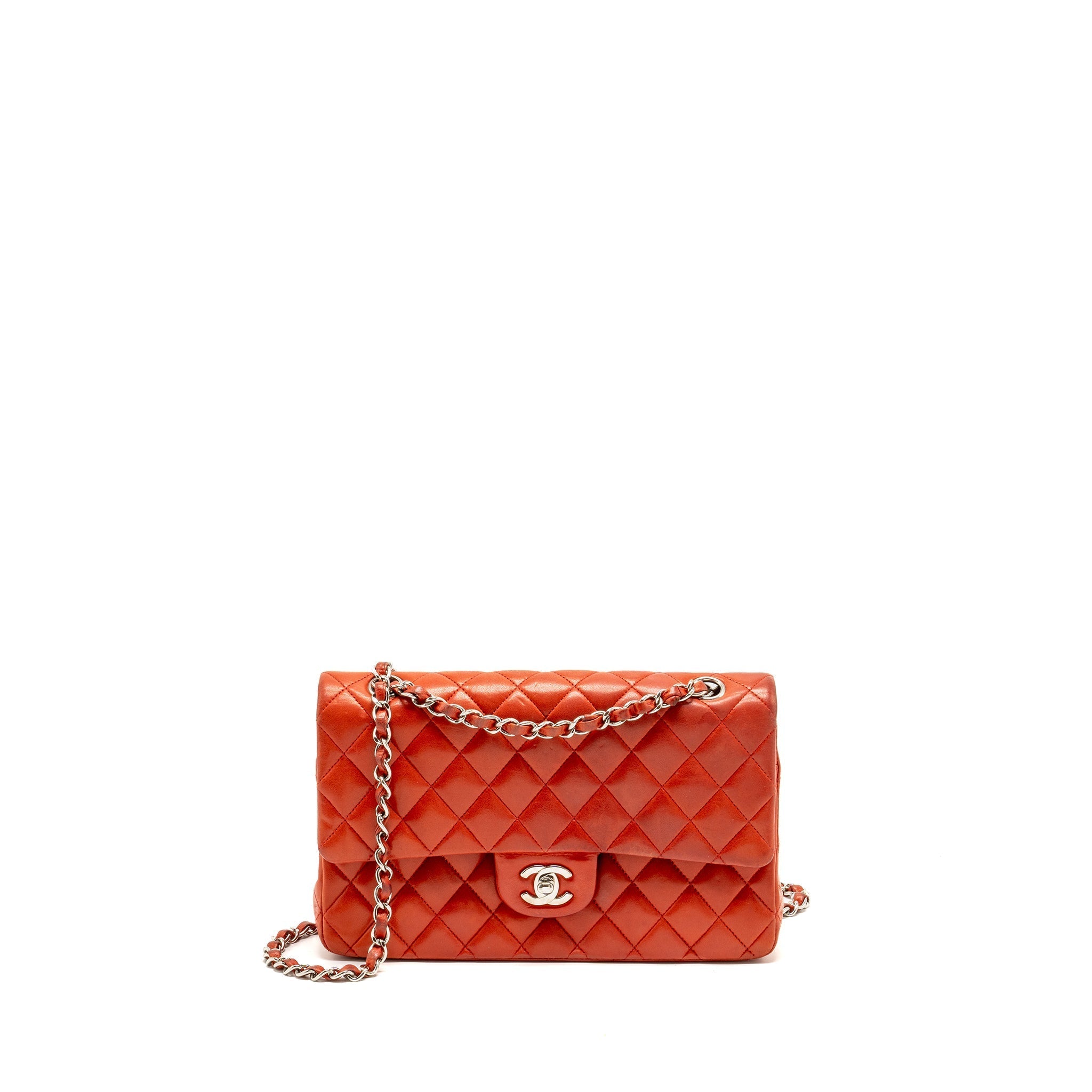 CHANEL MEDIUM CLASSIC DOUBLE FLAP BAG LAMBSKIN RED SHW