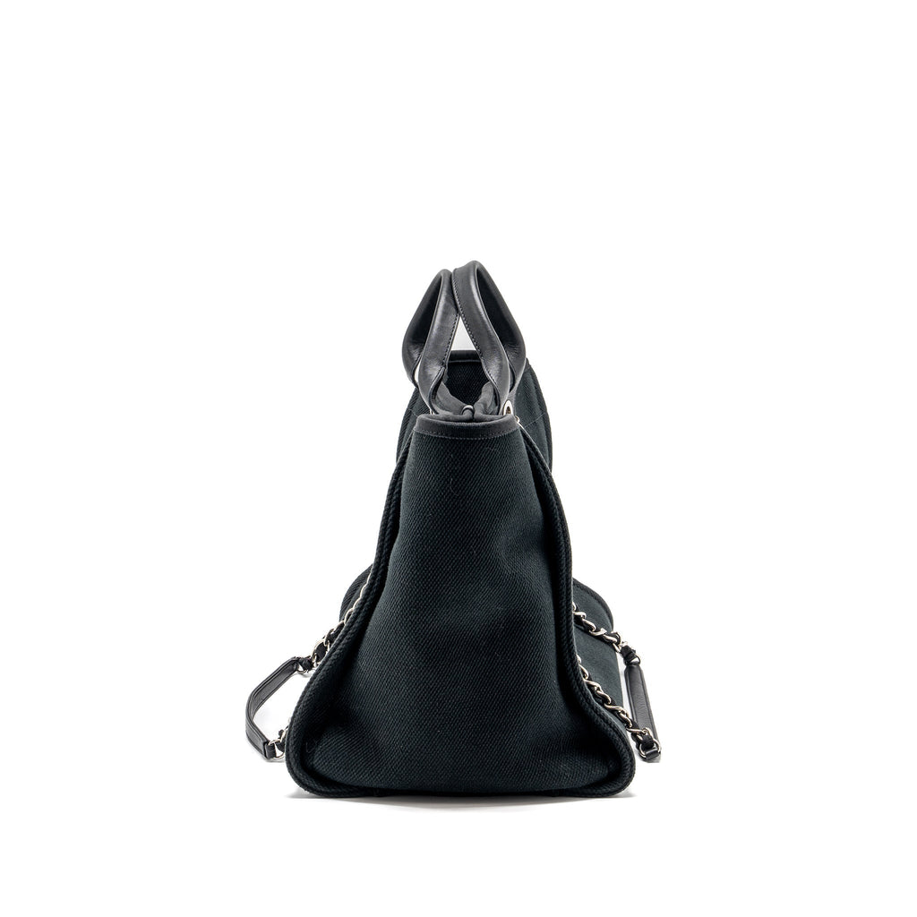 CHANEL LARGE DEAUVILLE BLACK-STUDDED TOTE BAG CANVAS/LEATHER BLACK SHW