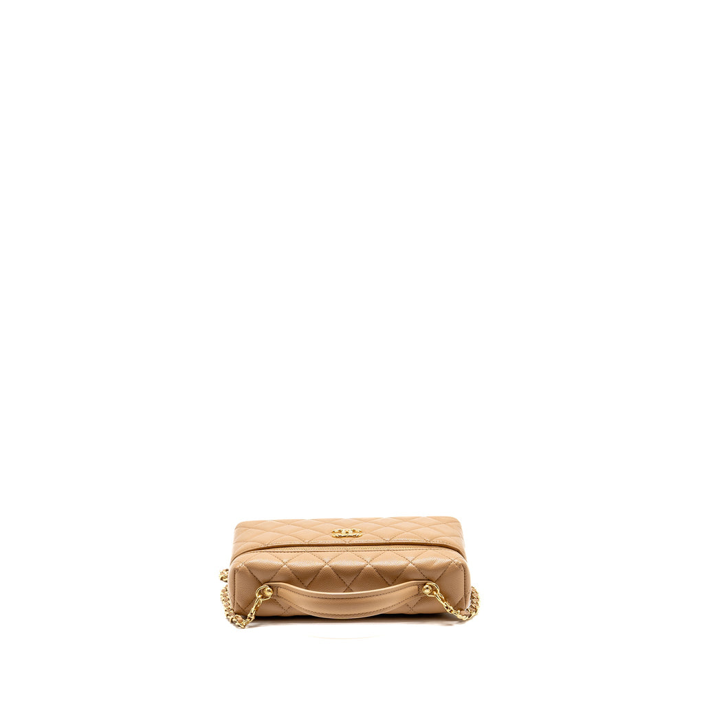 Chanel top handle vanity clutch with chain caviar beige LGHW (microchip)