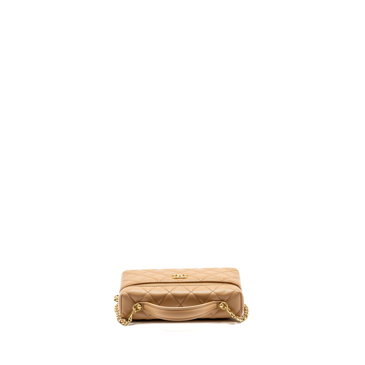 Chanel top handle vanity clutch with chain caviar beige LGHW (microchip)