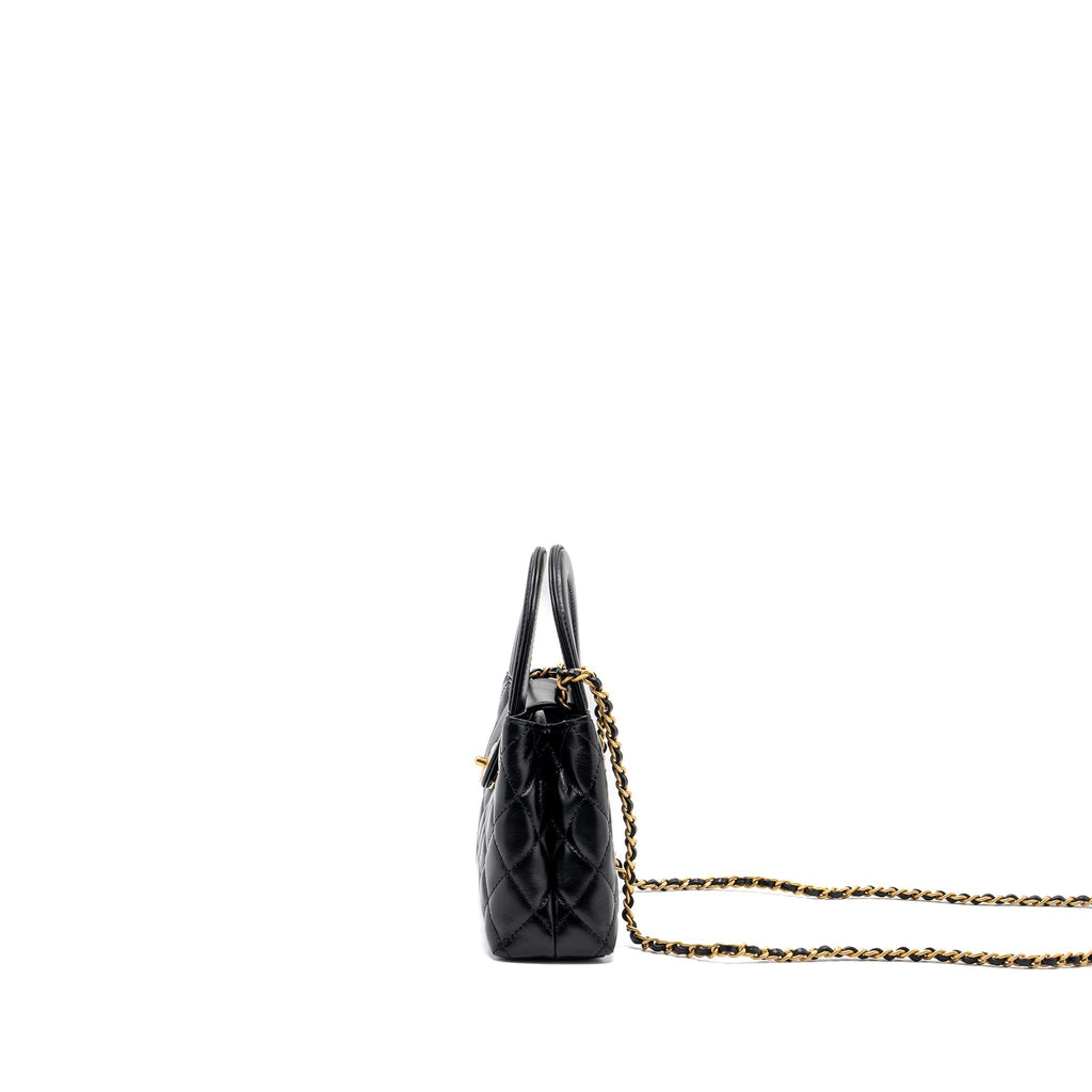CHANEL 23K MINI KELLY SHOPPING TOTE BAG CALFSKIN BLACK GHW (MICROCHIP)