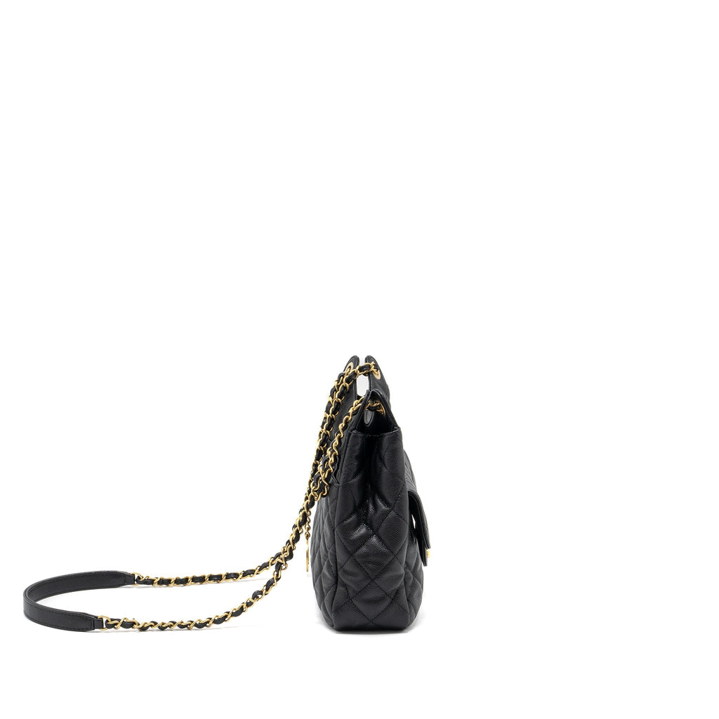 CHANEL 23C HOBO BAG GRAINED CALFSKIN BLACK GHW (MICROCHIP)