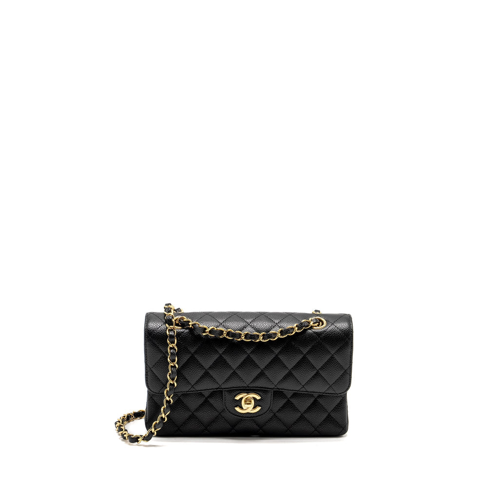 CHANEL SMALL CLASSIC DOUBLE FLAP BAG CAVIAR BLACK GHW(MICROCHIP)
