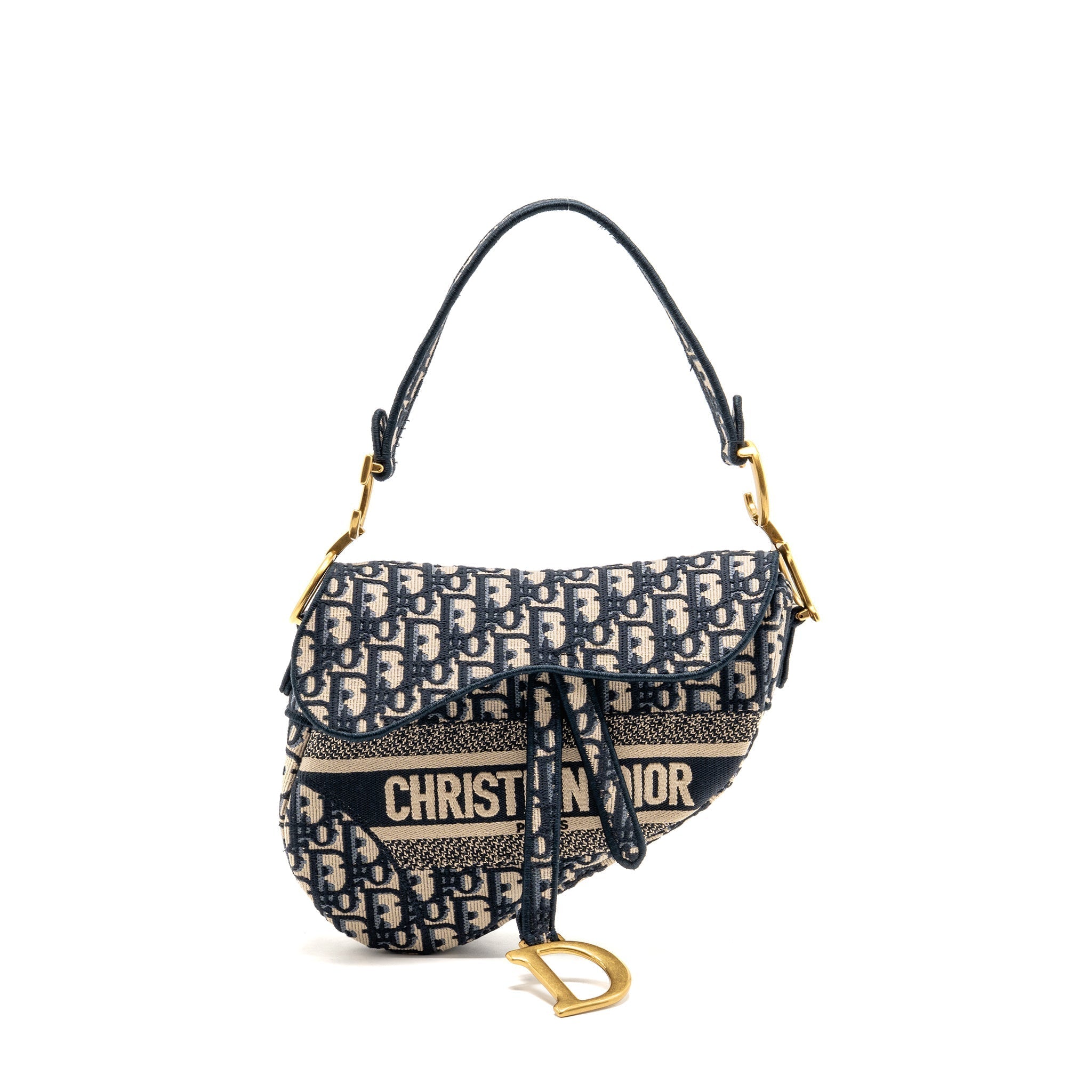 DIOR MEDIUM SADDLE BAG OBLIQUE EMBROIDERY CANVAS BLUE GHW