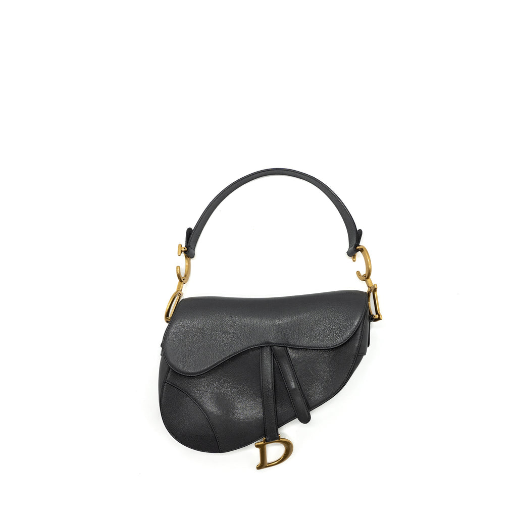 DIOR MEDIUM SADDLE BAG GOATSKIN DARK GREY GHW