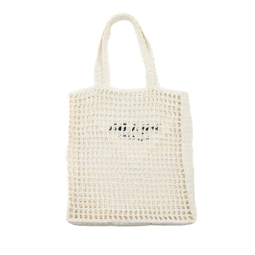 PRADA CROCHET TOTE BAG RAFFIA WHITE