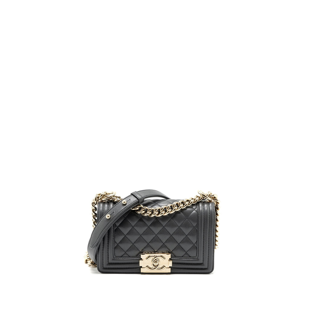 CHANEL SMALL BOY BAG CAVIAR GREY LGHW (MICROCHIP)