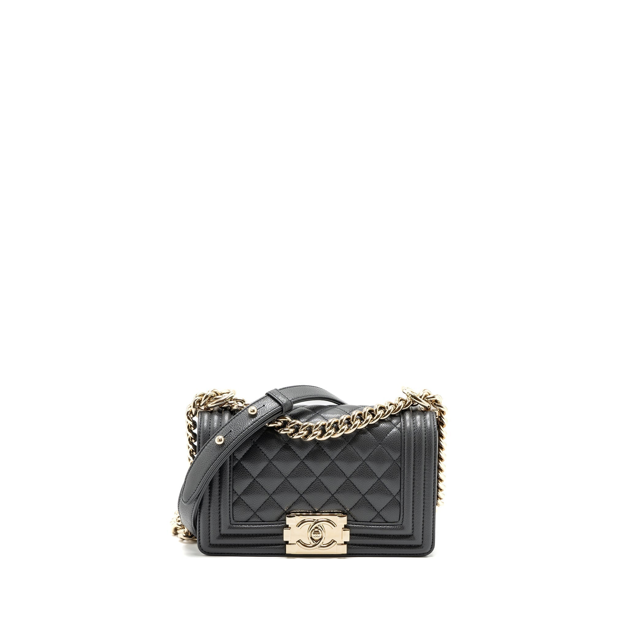 CHANEL SMALL BOY BAG CAVIAR GREY LGHW (MICROCHIP)
