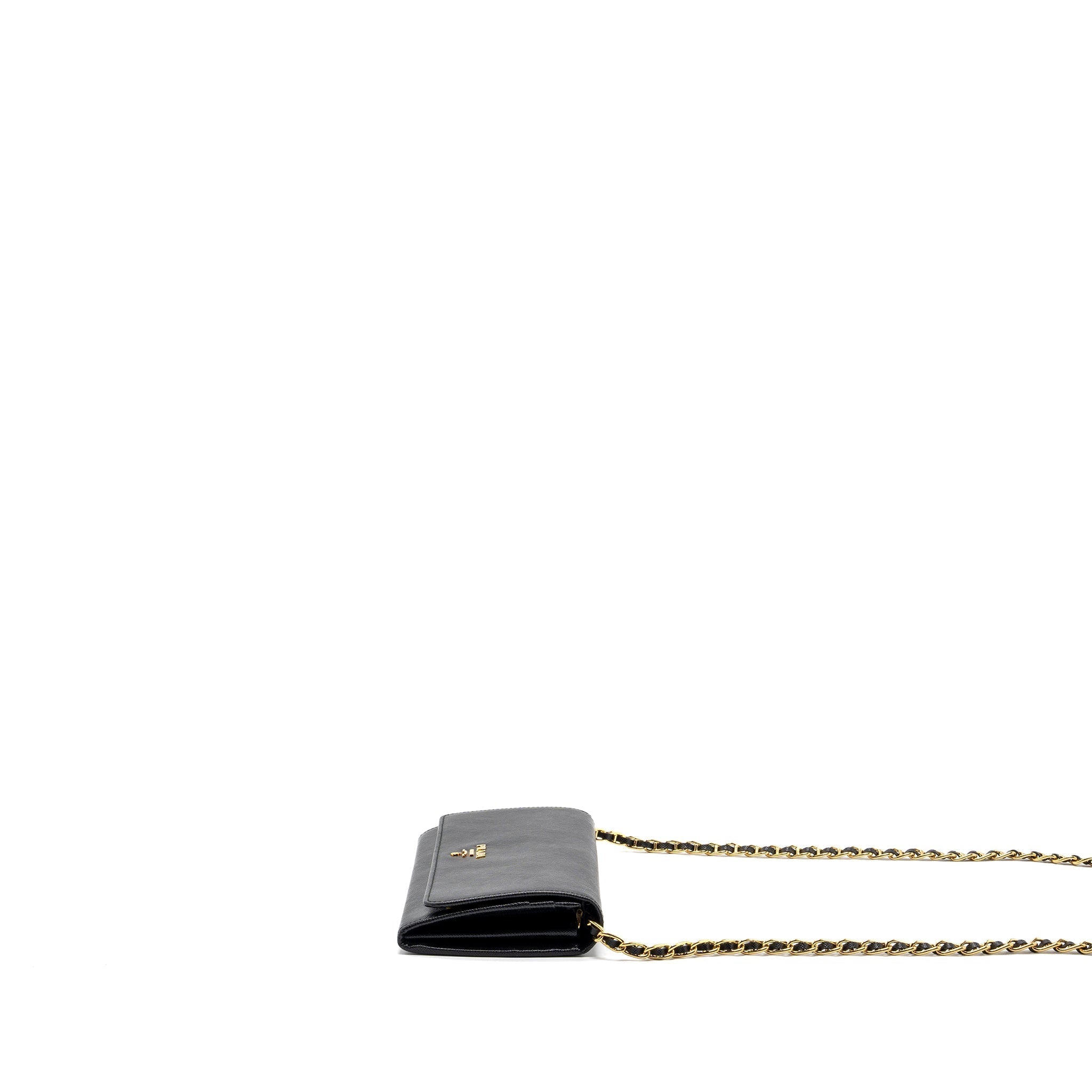 PRADA LONG WALLET WITH CHAIN SAFFIANO BLACK GHW
