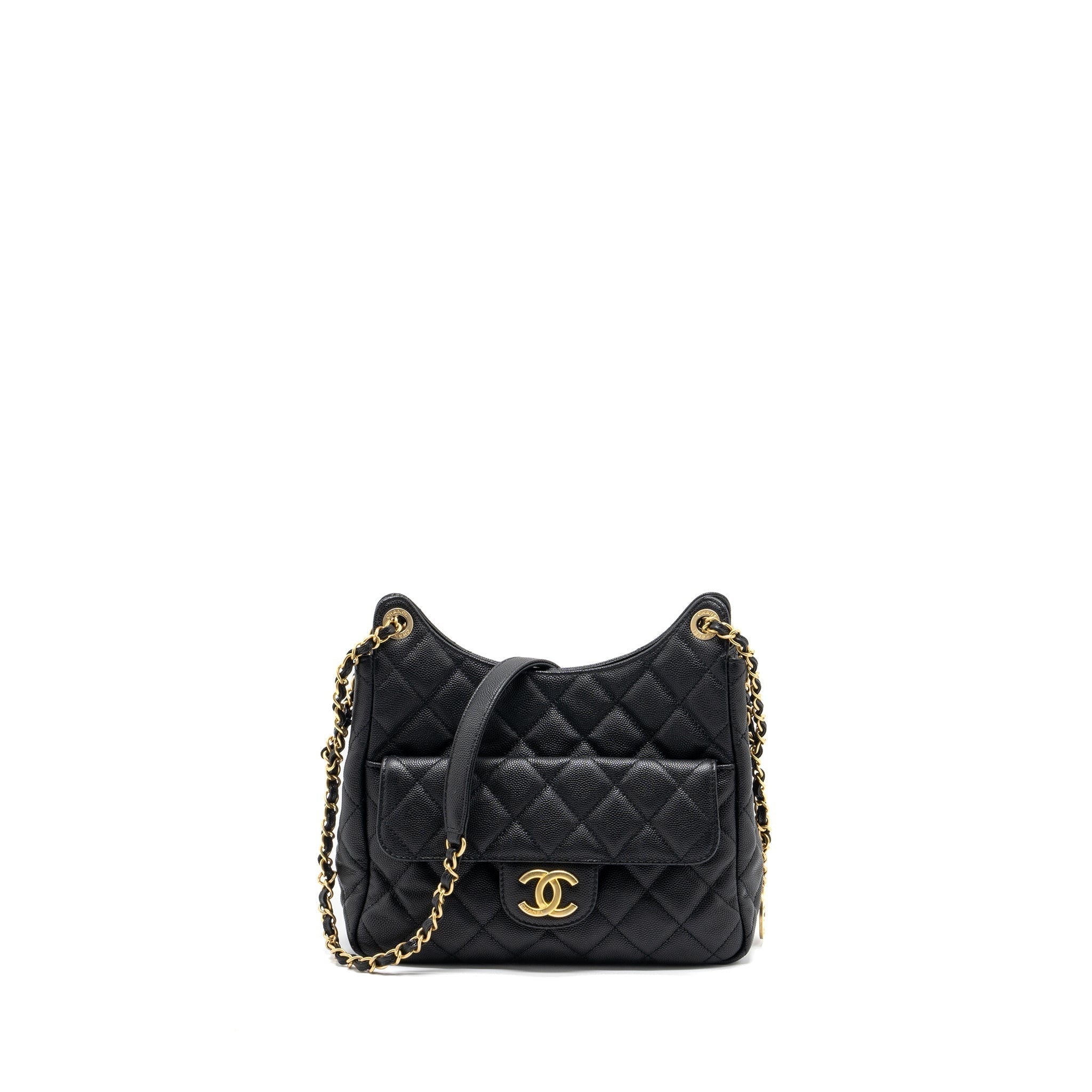 CHANEL 23C HOBO BAG GRAINED CALFSKIN BLACK GHW (MICROCHIP)