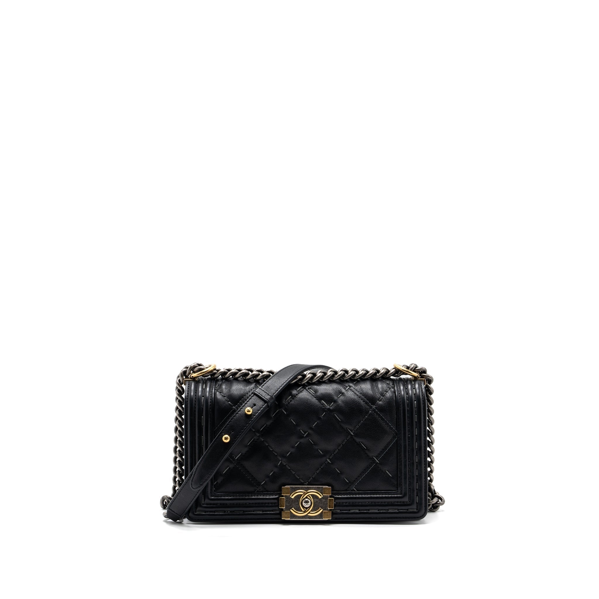 CHANEL MEDIUM BOY BAG CALFSKIN BLACK MULTICOLOUR HARDWARE