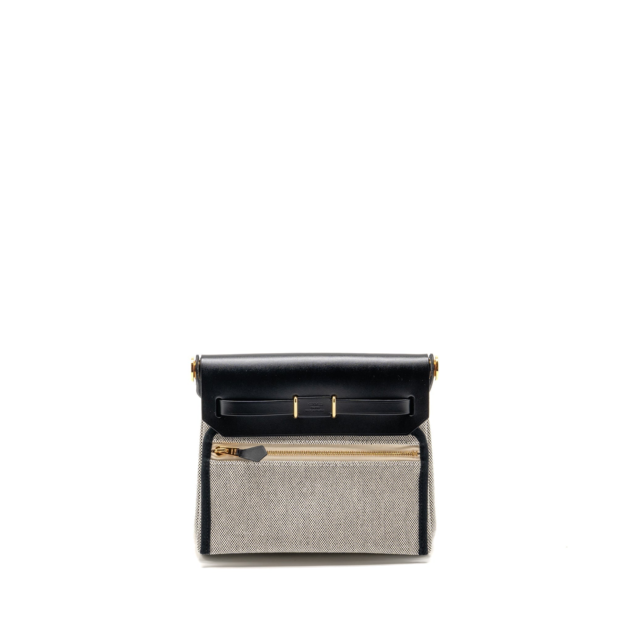 HERMES HERBAG MINI CANVAS/COWHIDE BLACK ECRU GHW