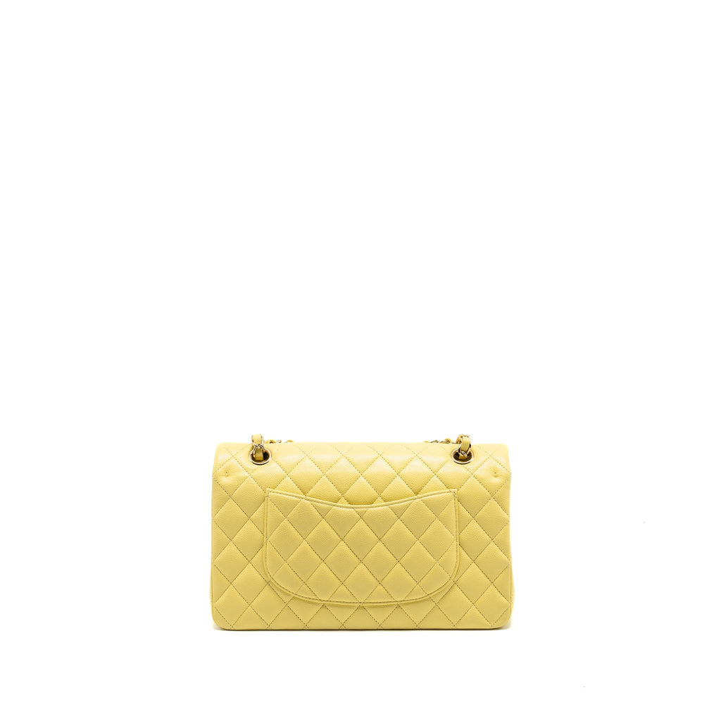 CHANEL MEDIUM CLASSIC DOUBLE FLAP BAG CAVIAR LIGHT YELLOW LGHW