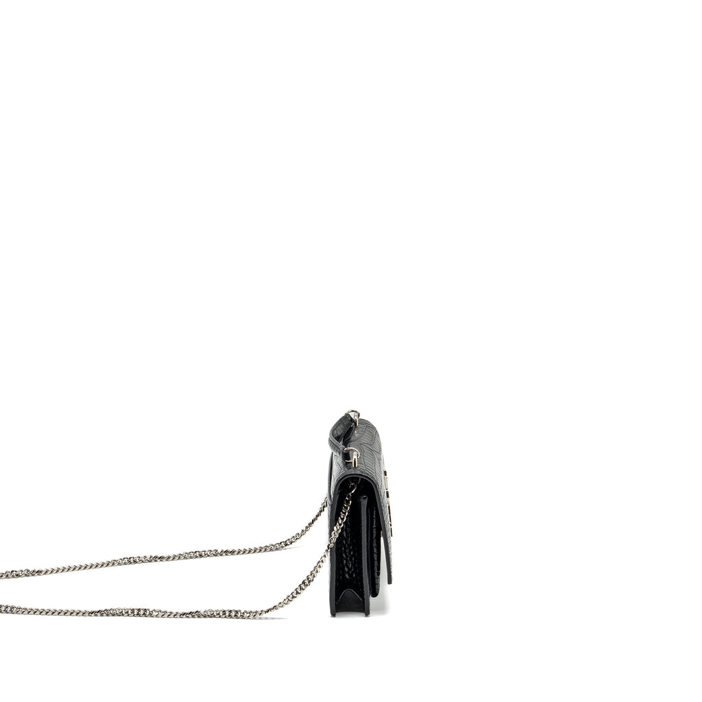 SAINT LAURENT/YSL SUNSET BAG CROC-EMBOSSED CALFSKIN BLACK SHW