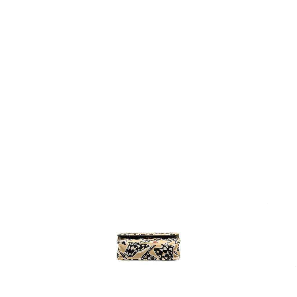 CHANEL MINI FLAP CLUTCH WITH CHAIN FABRIC BEIGE/MULTICOLOUR LGHW(MICROCHIP)