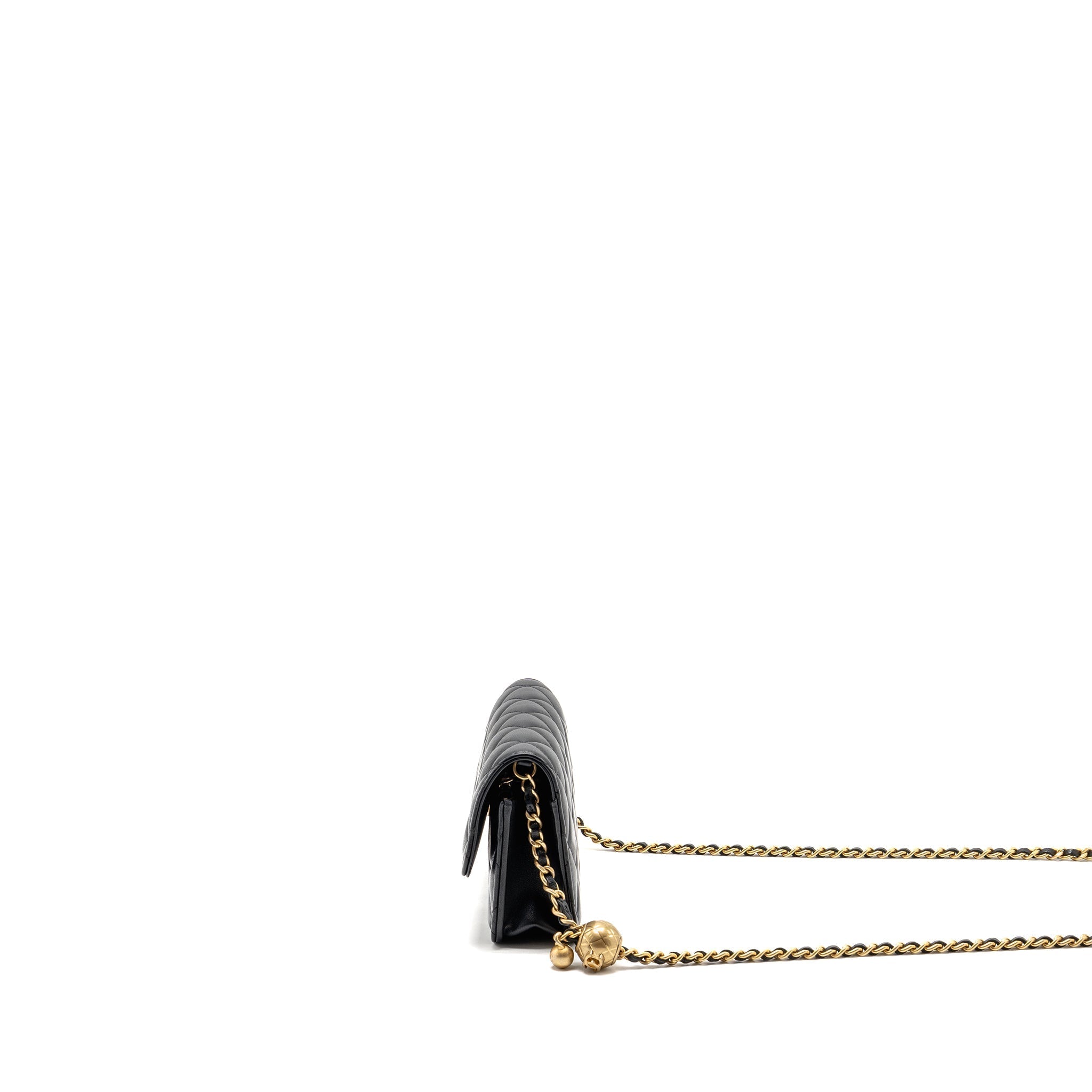 CHANEL PEARL CRUSH MINI FLAP WALLET ON CHAIN LAMBSKIN BLACK GHW (MICROCHIP)