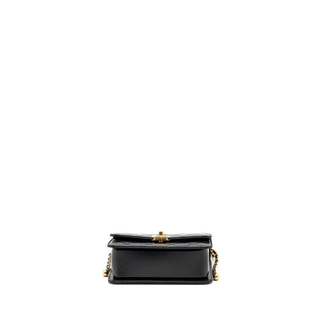 CHANEL 24C GOLD CRUSH MINI FLAP BAG CALFSKIN BLACK GHW (MICROCHIP)