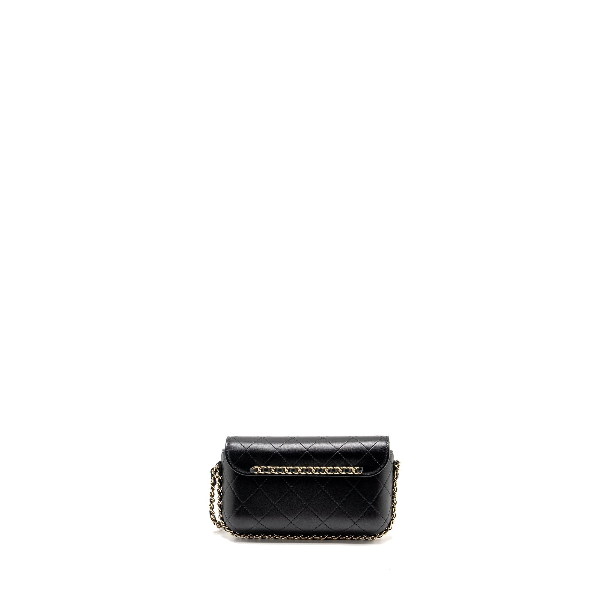 CHANEL 22A PHONE CASE/MINI WALLET ON CHAIN LAMBSKIN BLACK LGHW (MICROCHIP)