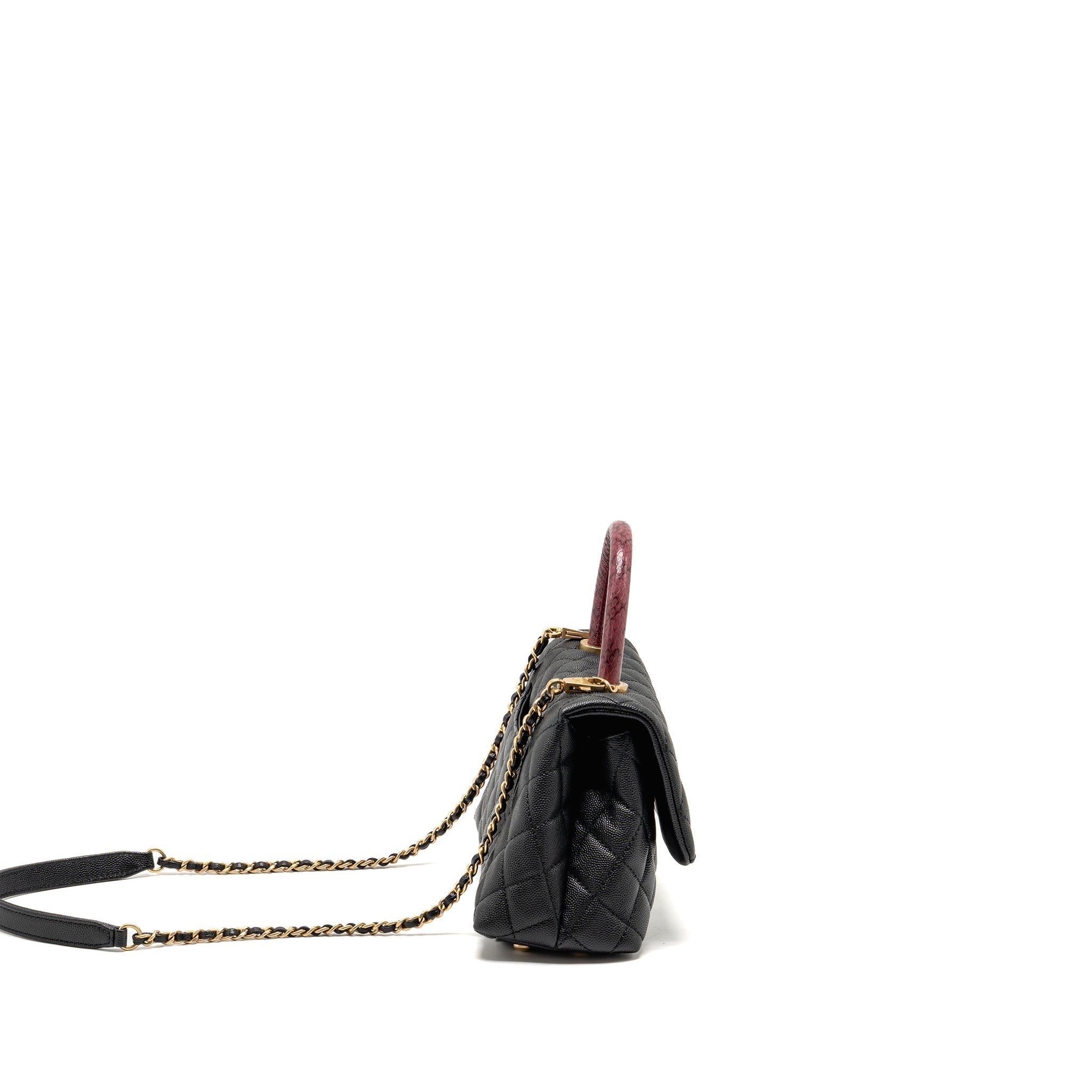 CHANEL SMALL COCO HANDLE WITH PYTHON HANDLE CAVIAR BLACK/BURGUNDY GHW
