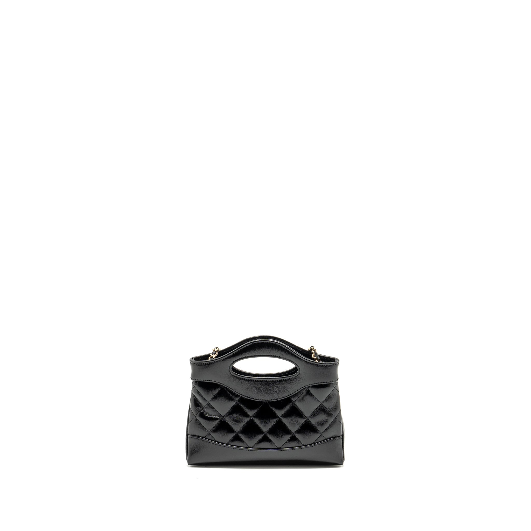 CHANEL MINI 31 CLUTCH WITH CHAIN SHINY LAMBSKIN BLACK LGHW (MICROCHIP)