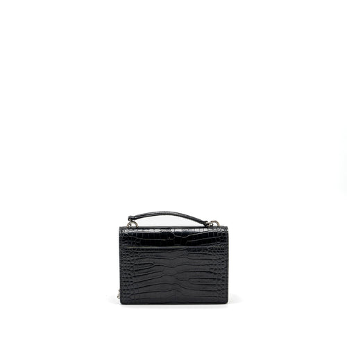 SAINT LAURENT/YSL SUNSET BAG CROC-EMBOSSED CALFSKIN BLACK SHW