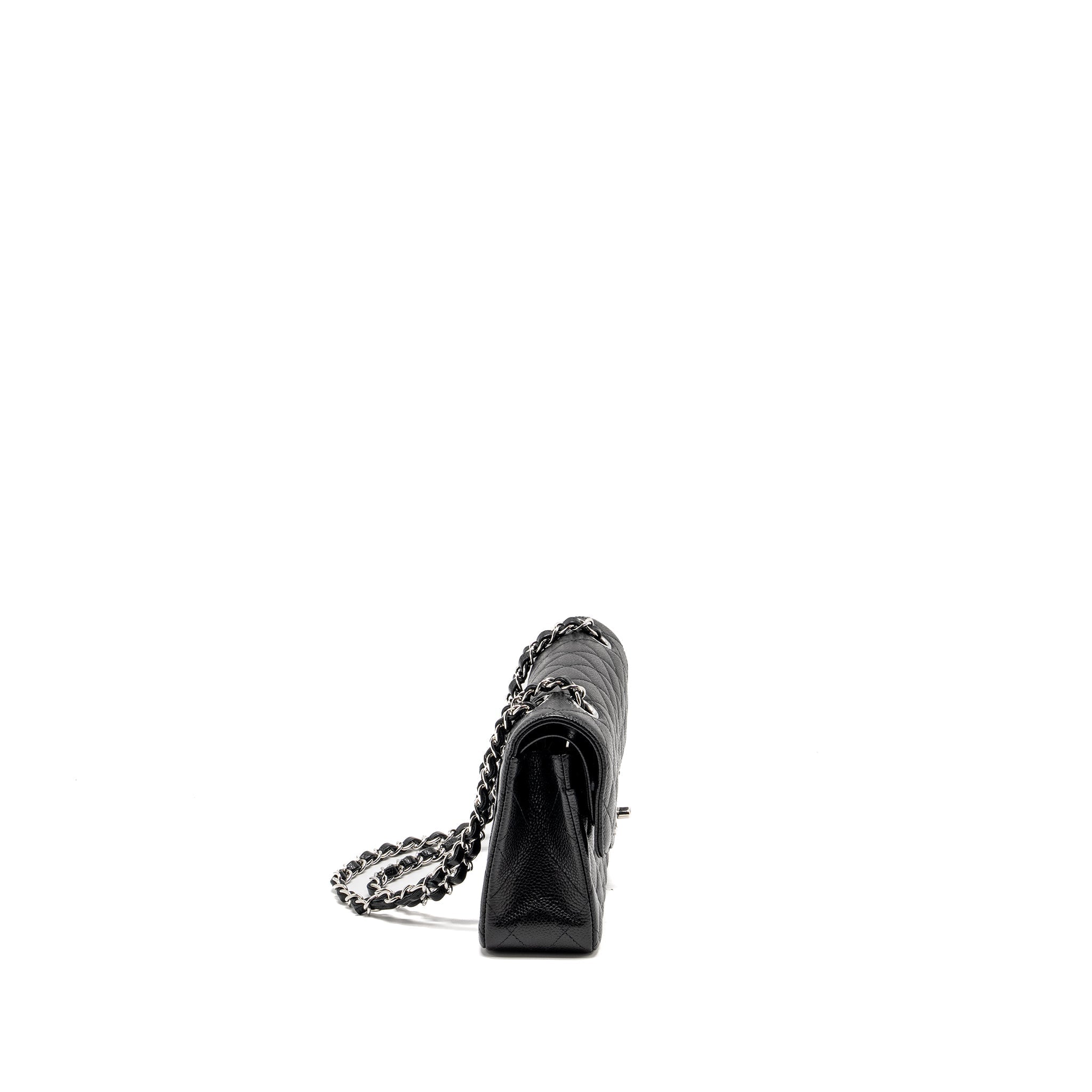 CHANEL SMALL CLASSIC DOUBLE FLAP BAG CAVIAR BLACK SHW (MICROCHIP)