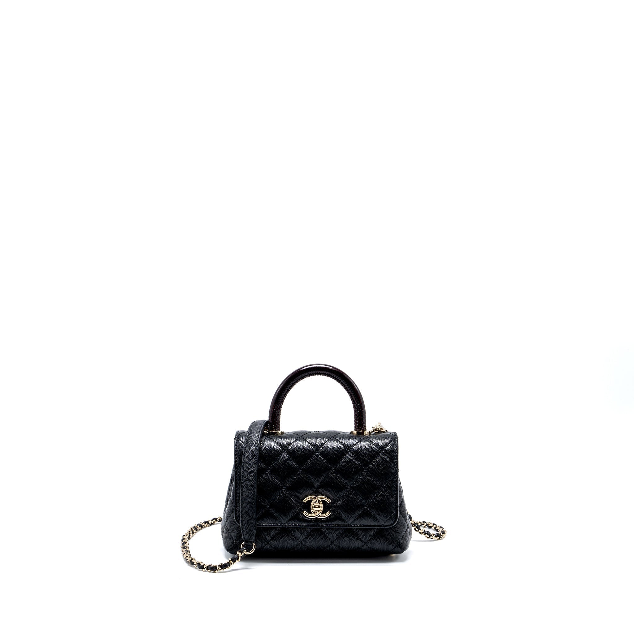 CHANEL MINI COCO HANDLE WITH LIZARD EMBOSSED HANDLE CAVIAR BLACK LGHW (MICROCHIP)