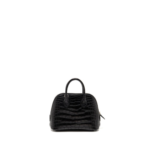 Hermes Mini Bolide Alligator Mississippiensis Mat Black SHW