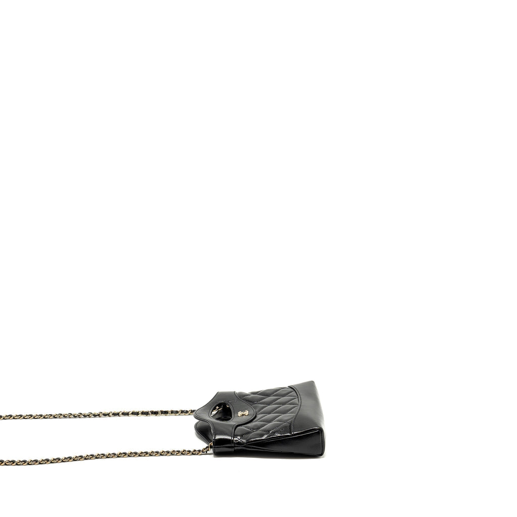 CHANEL 24S MINI 31 CLUTCH WITH CHAIN SHINY LAMBSKIN BLACK LGHW (MICROCHIP)