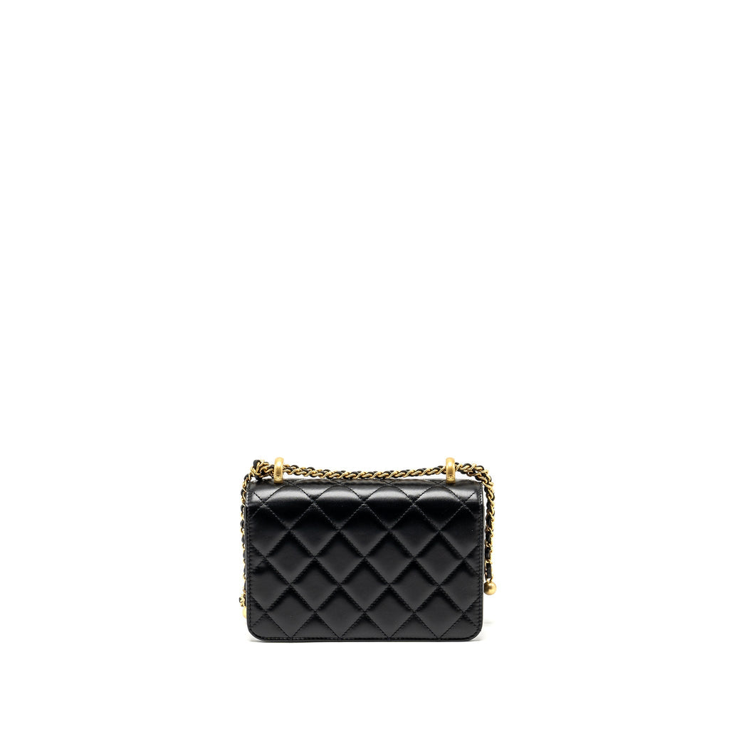 CHANEL 24C GOLD CRUSH MINI FLAP BAG CALFSKIN BLACK GHW (MICROCHIP)